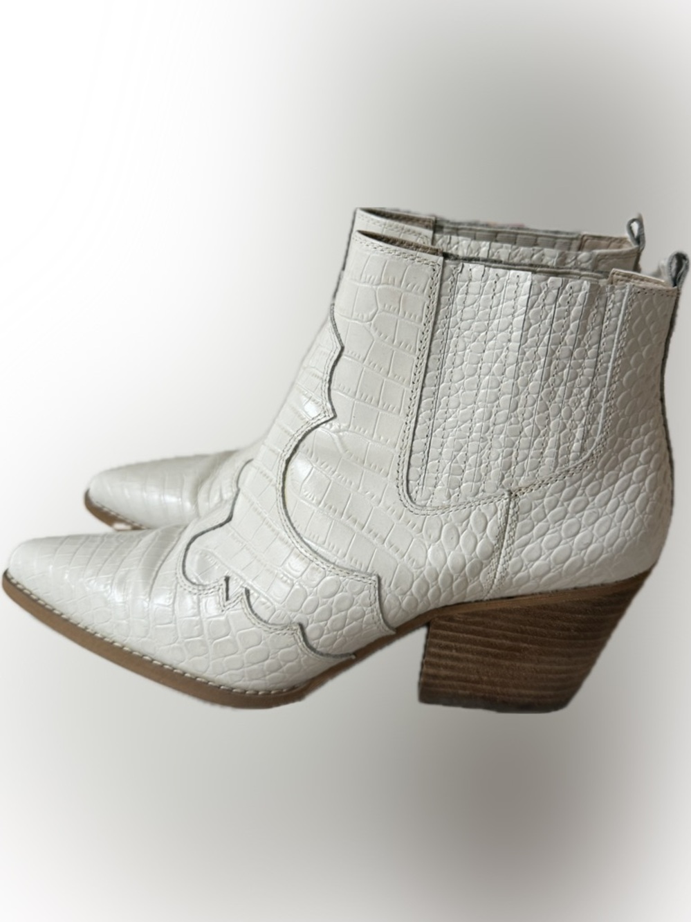 Sam Edelman White Croc-Embossed Leather Ankle Booties